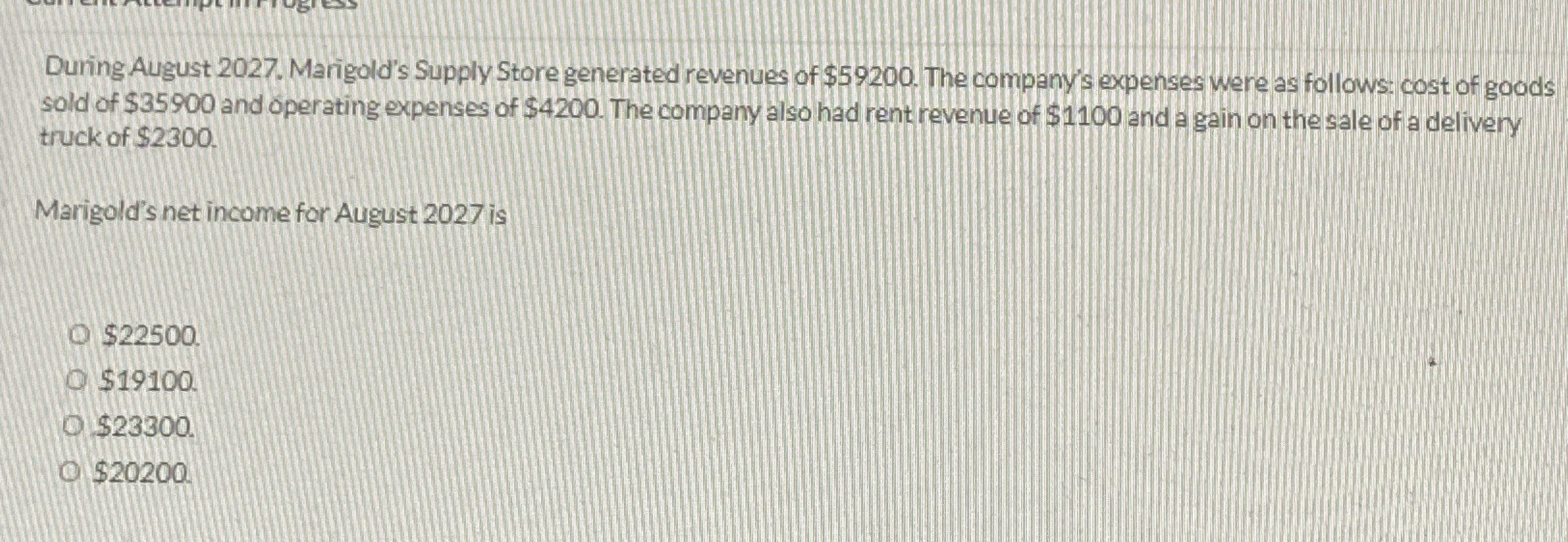 During August 2 0 2 7 . Marigold's Supply Store