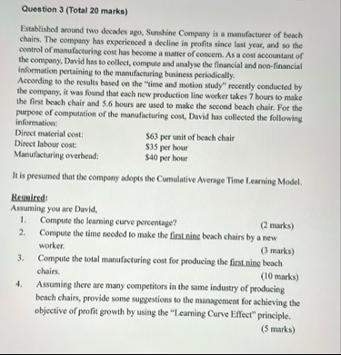 Question 3 ( Total 2 0 marks ) Established around