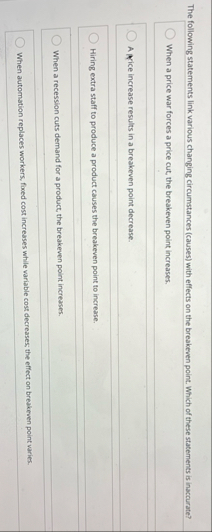 The following statements link various changing