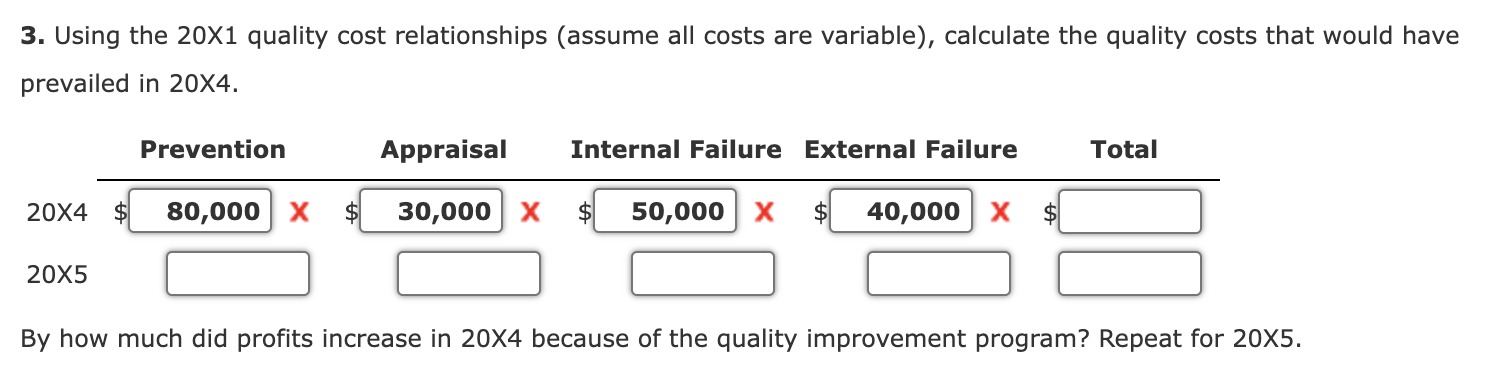 3 . Using the \ ( 2 0 \ times 1 \ ) quality cost