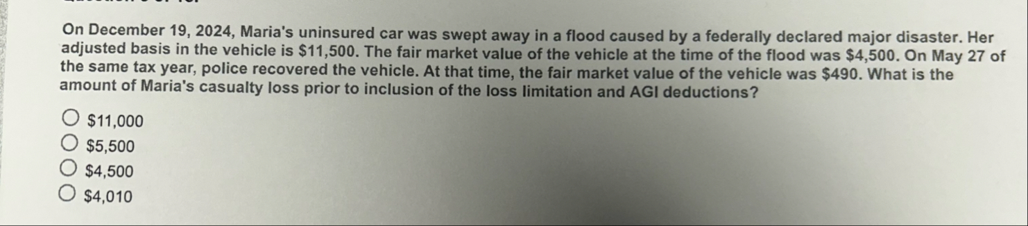 On December 1 9 , 2 0 2 4 , Maria's uninsured car