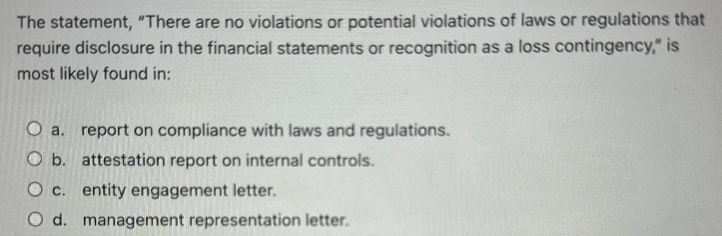 The statement, "There are no violations or