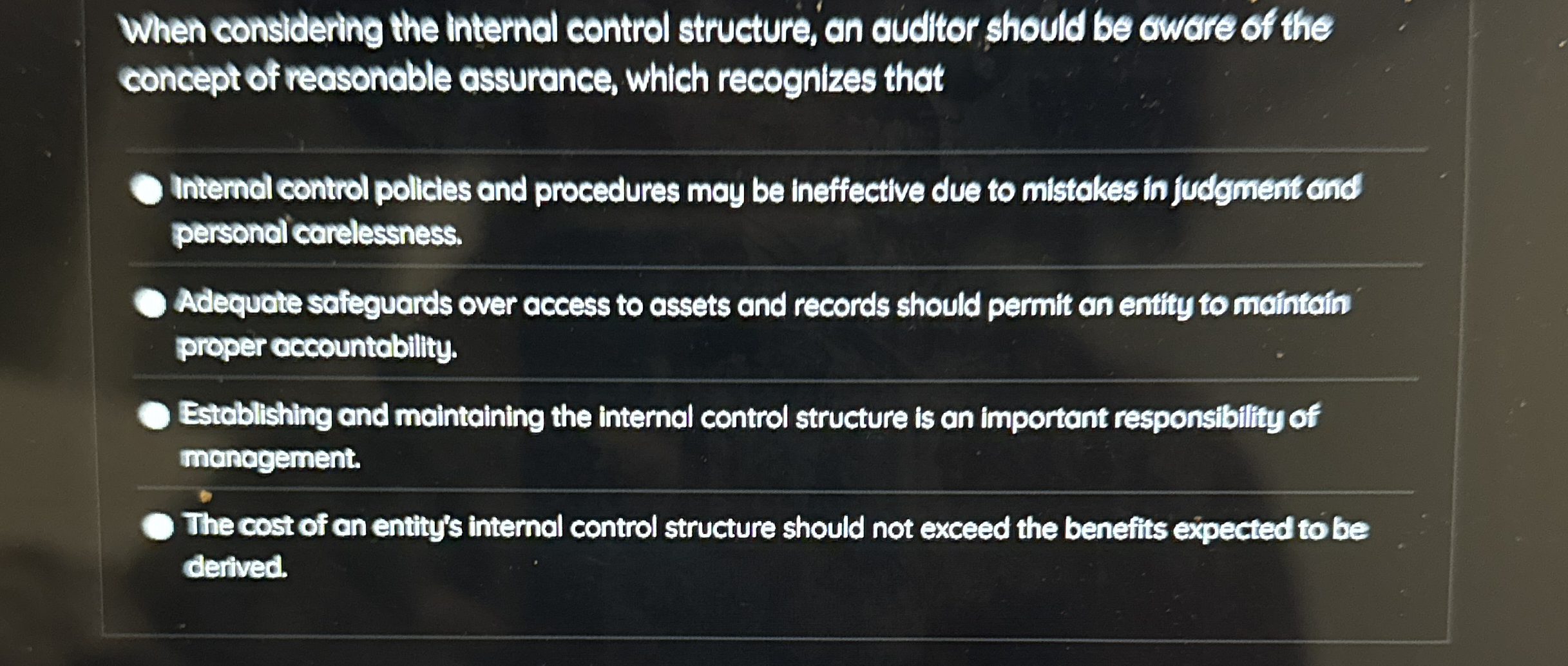 When considering the internal control structure,