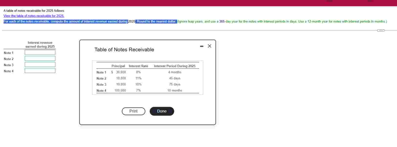 A table of notes receivable for 2 0 2 5 follows: