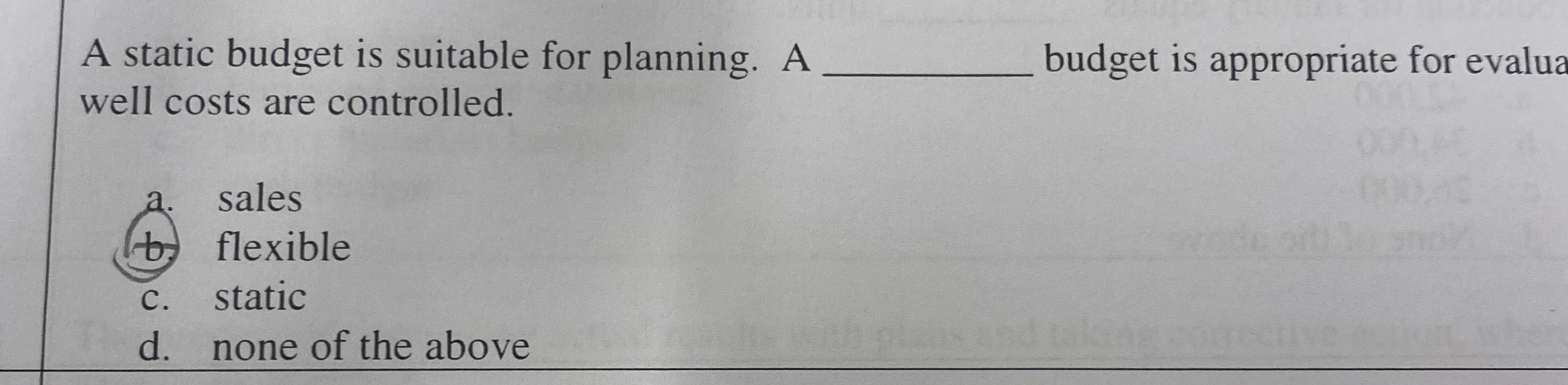 A static budget is suitable for planning. A