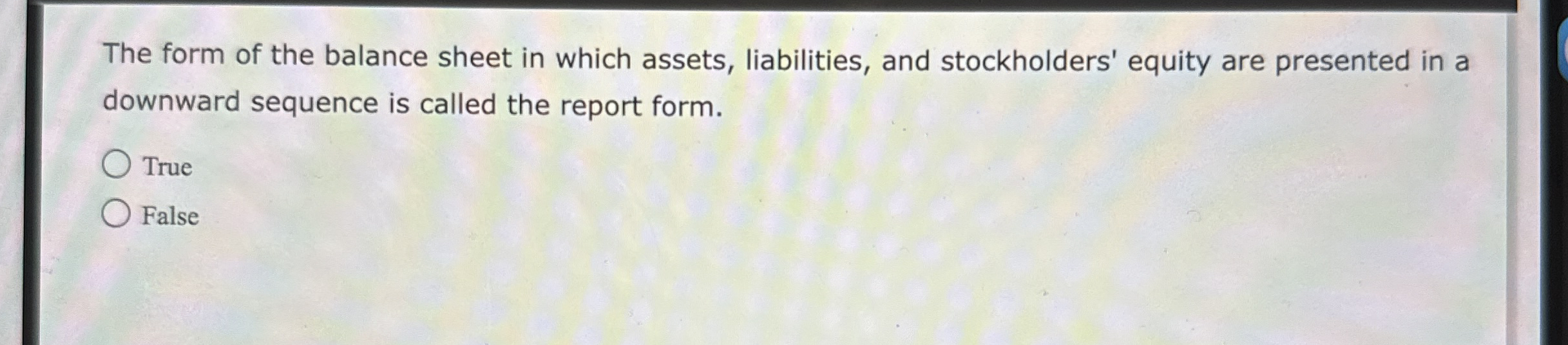 The form of the balance sheet in which assets,