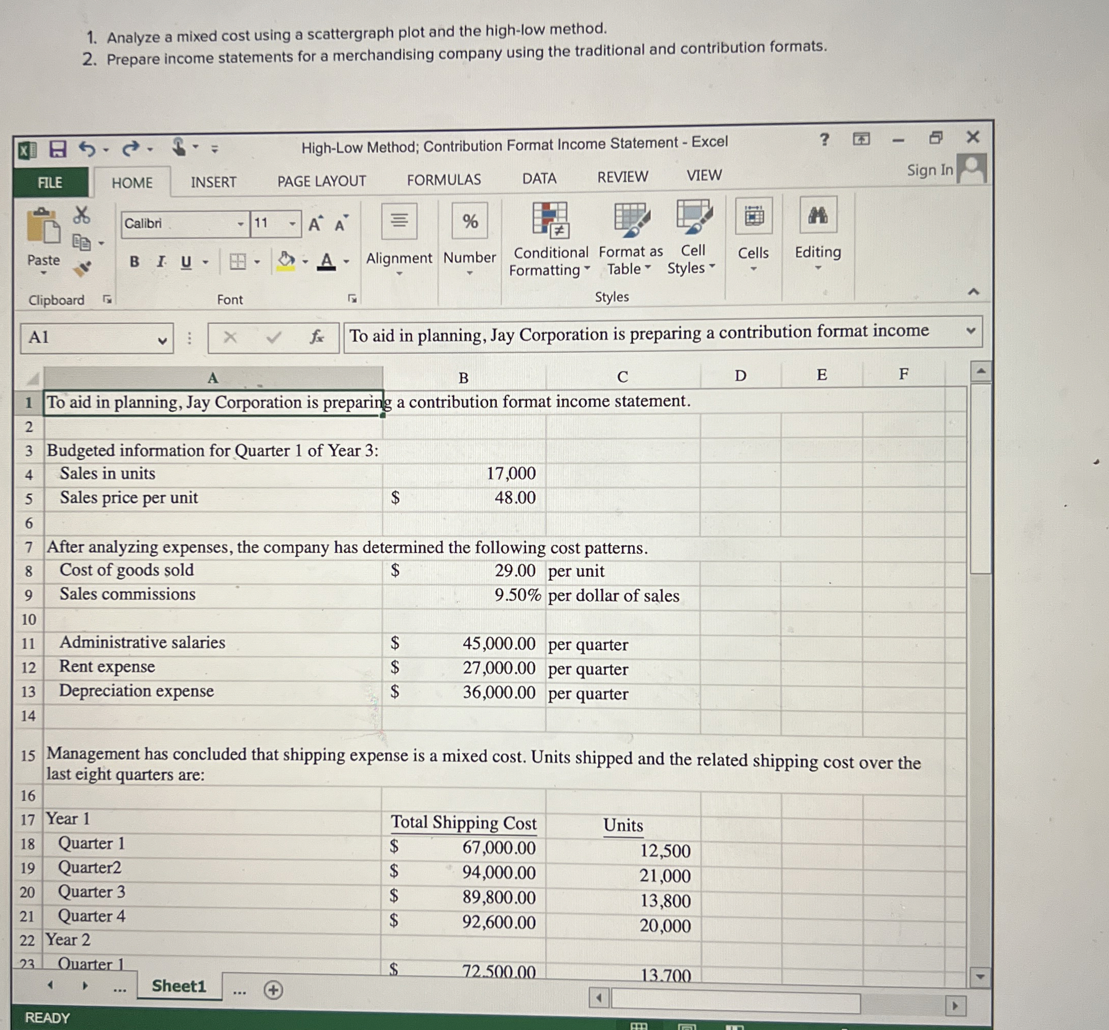 Analyze a mixed cost using a scattergraph plot