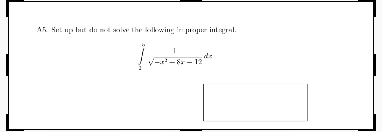 A 5 . Set up but do not solve the following