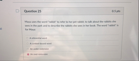 Question 2 5 0 . 5 pts Maya uses the word