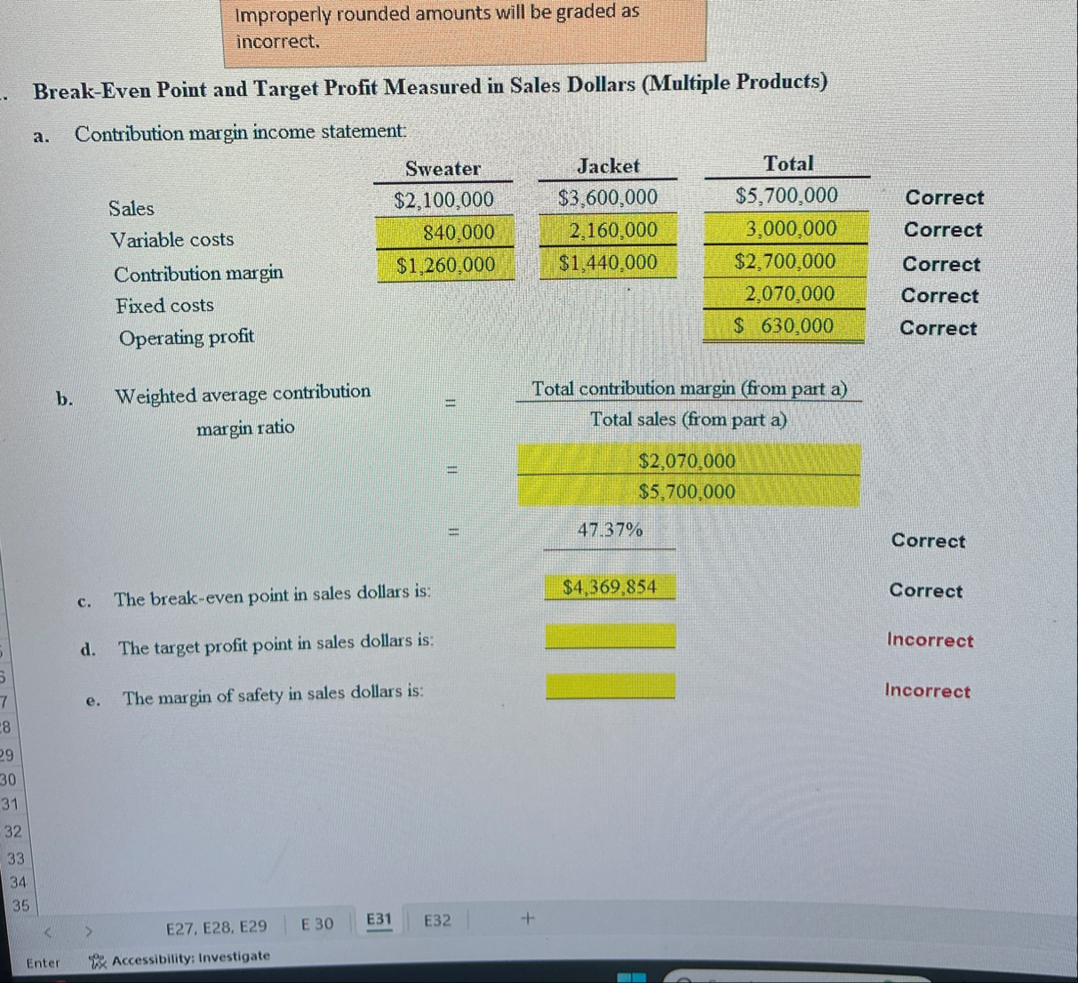 Improperly rounded amounts will be graded as