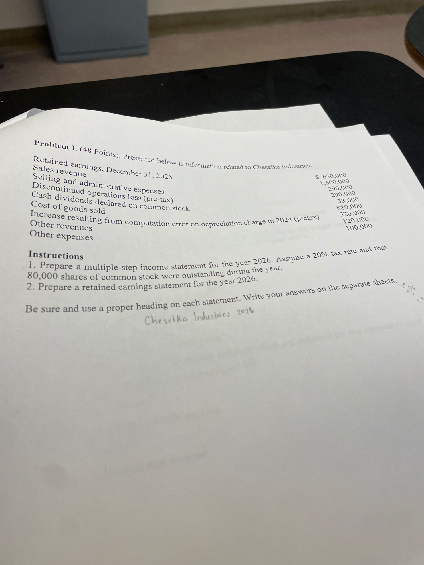 Problem I. ( 4 8 Points ) . Presented below is