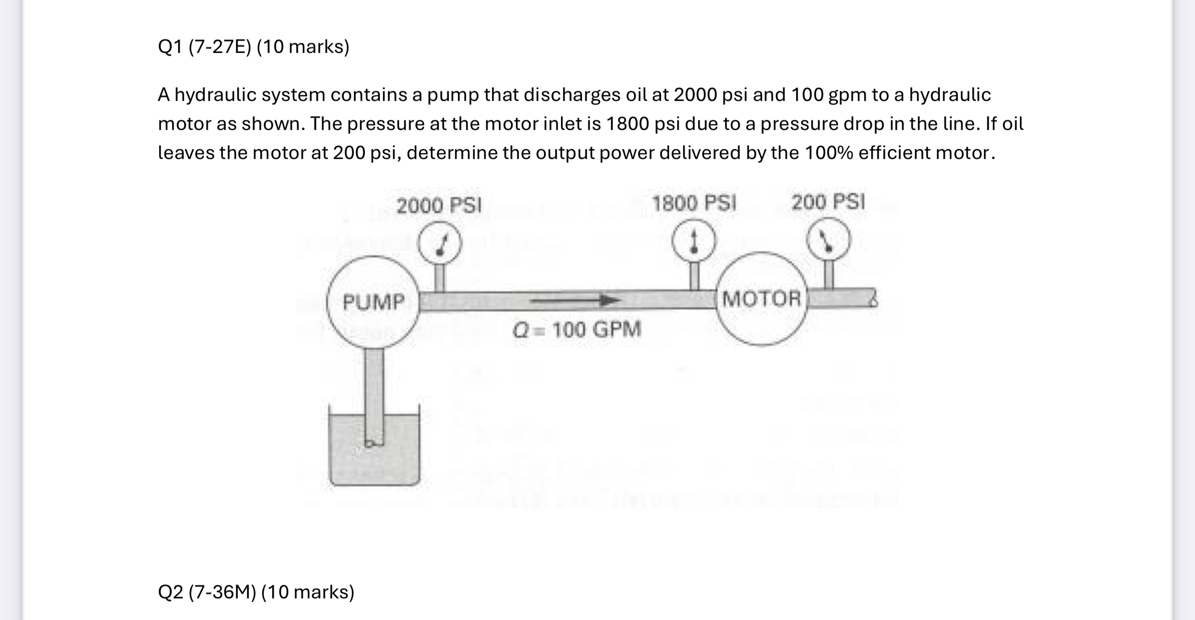 Q 1 ( 7 - 2 7 E ) ( 1 0 marks ) A hydraulic