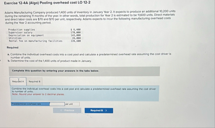 Esercise 1 2 - 4 A ( Algo ) Pooling overhead cost