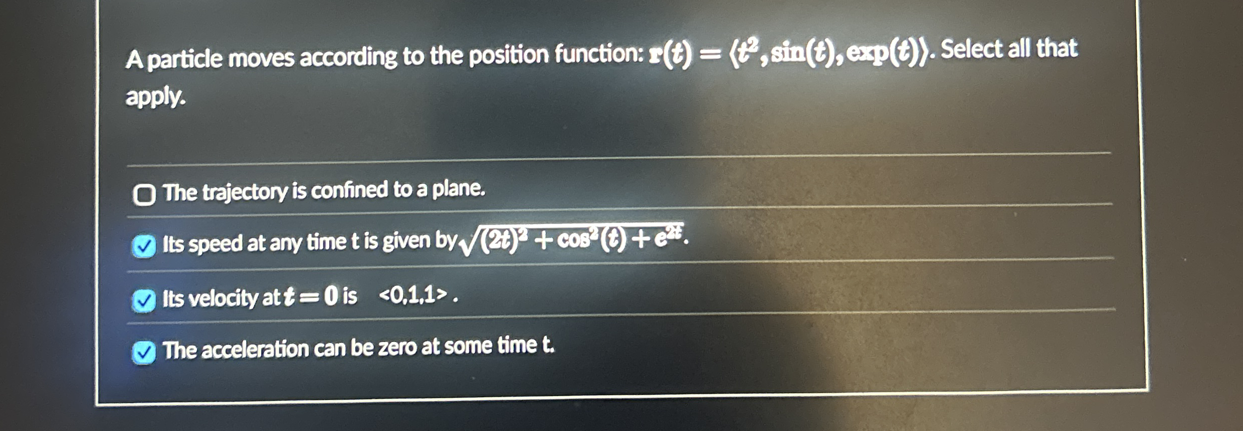 A particle moves according to the position