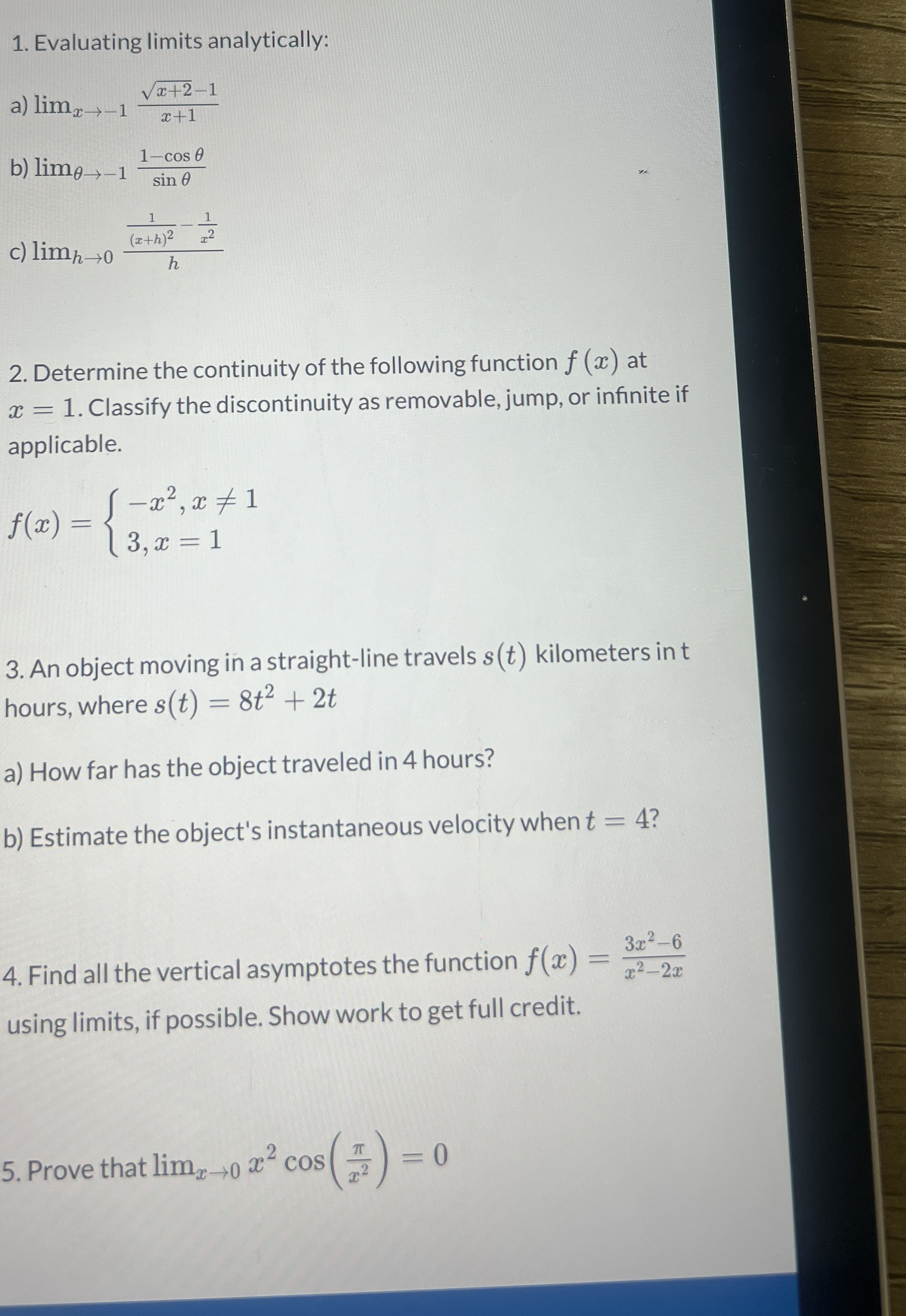 Evaluating limits analytically: a ) lim x - 1 x +