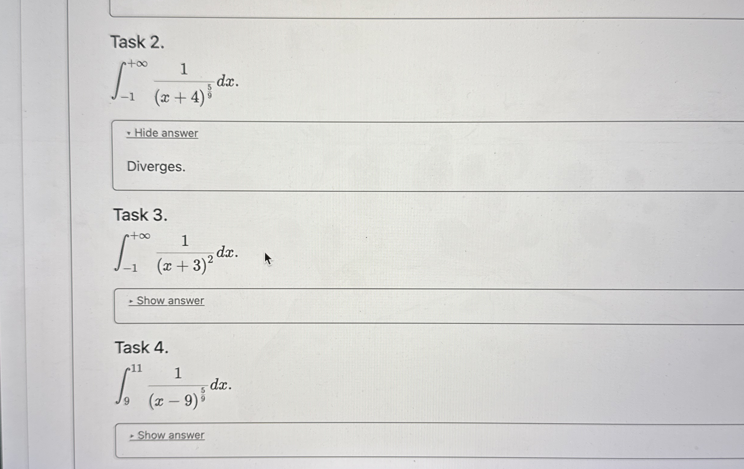 Explain why each converges or diverges. Task 2 .