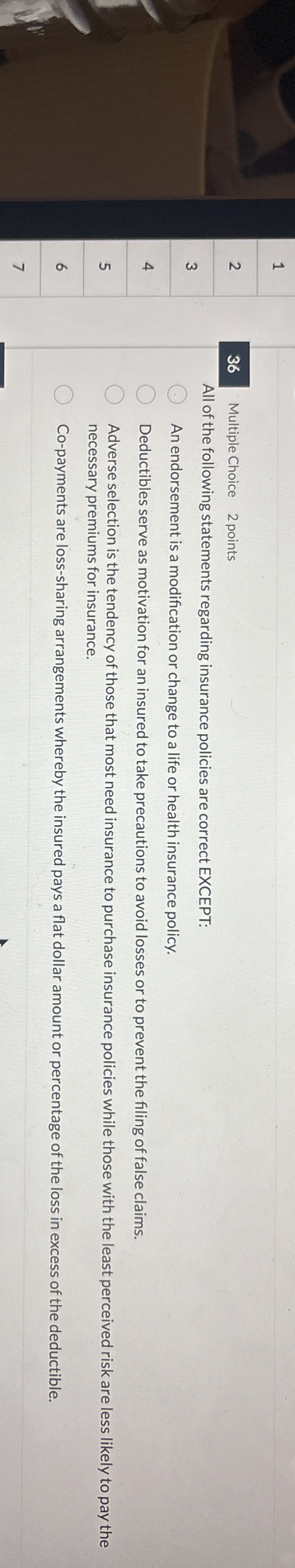 1 2 3 6 Multiple Choice 2 points 3 4 5 6 All of