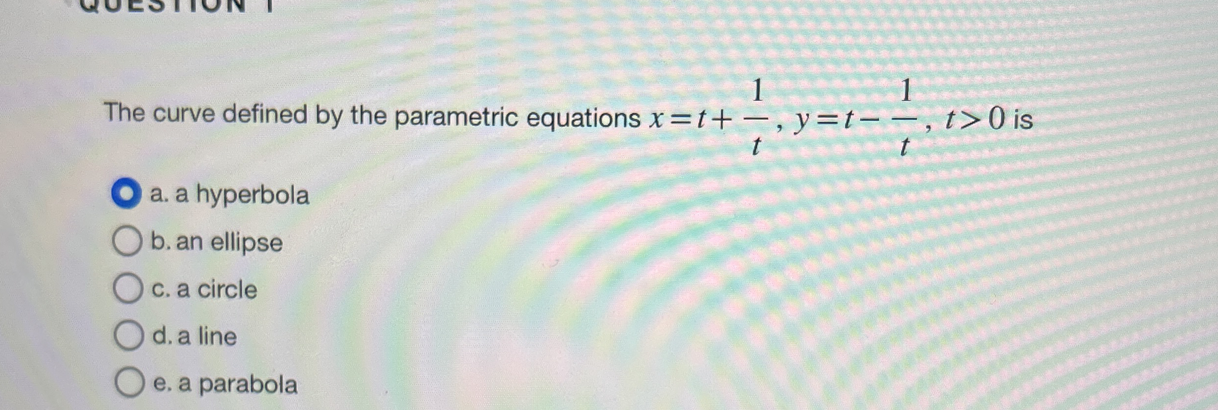 The curve defined by the parametric equations x =