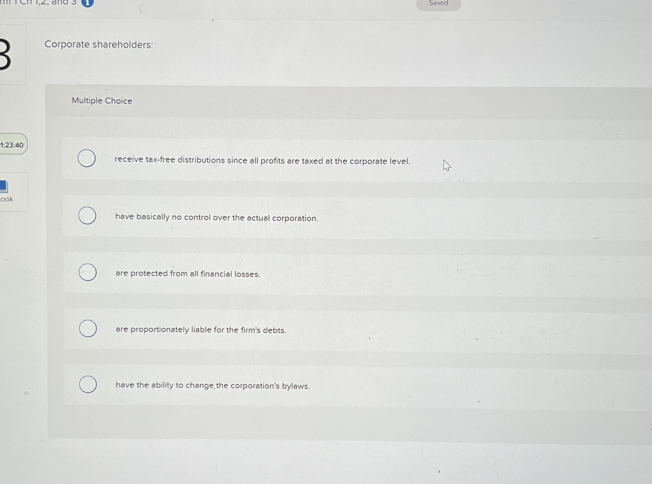 Corporate shareholders: Multiple Choice 1 : 2 3 :