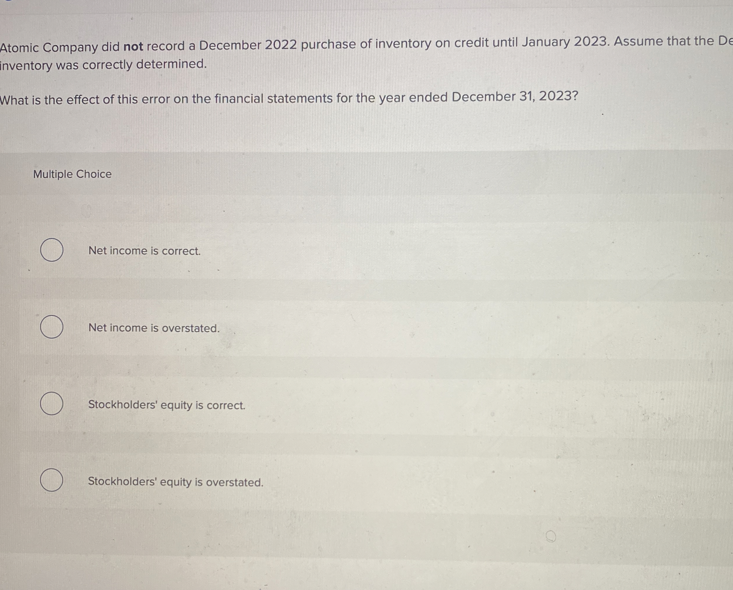 Atomic Company did not record a December 2 0 2 2