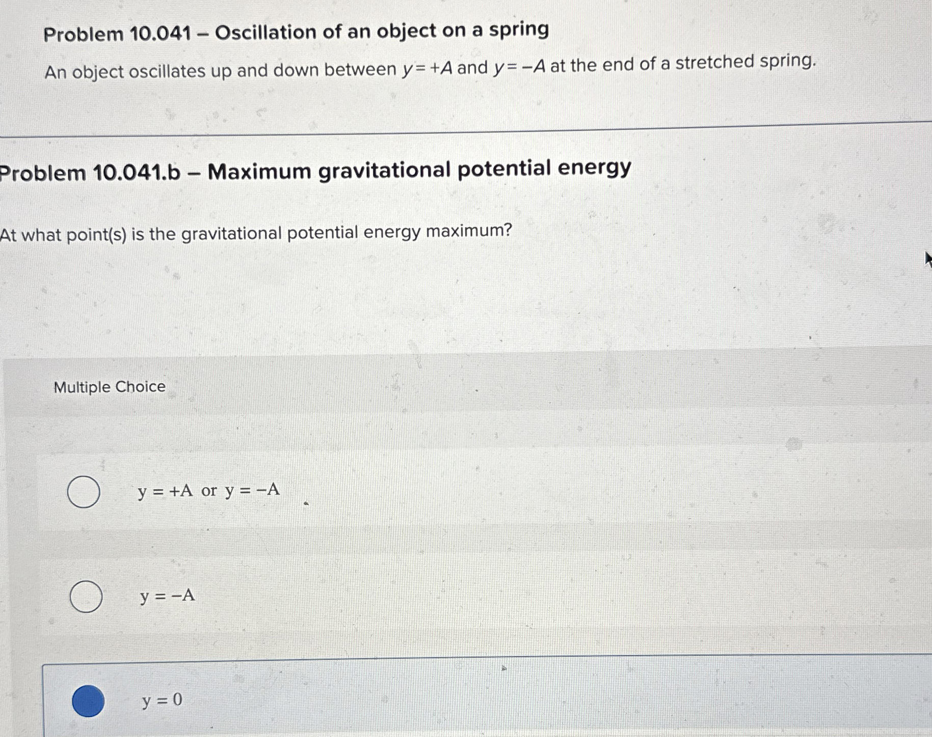 Problem 1 0 . 0 4 1 - Oscillation of an object on