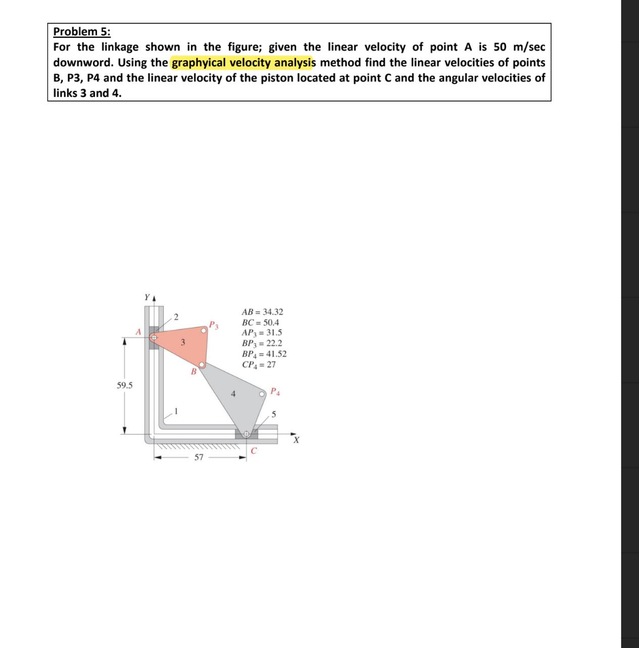 Problem 5 : For the linkage shown in the figure;