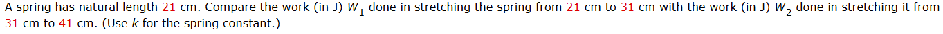A spring has natural length 2 1 cm . Compare the