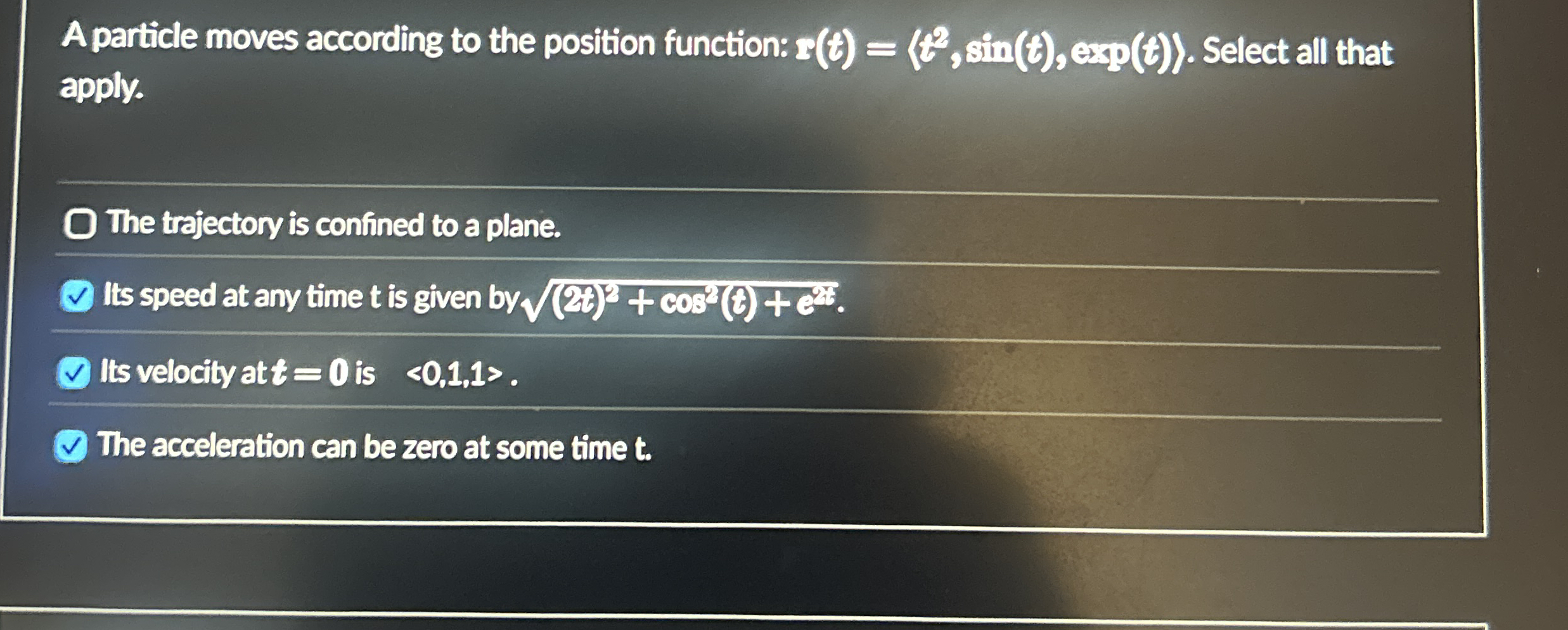 A particle moves according to the position