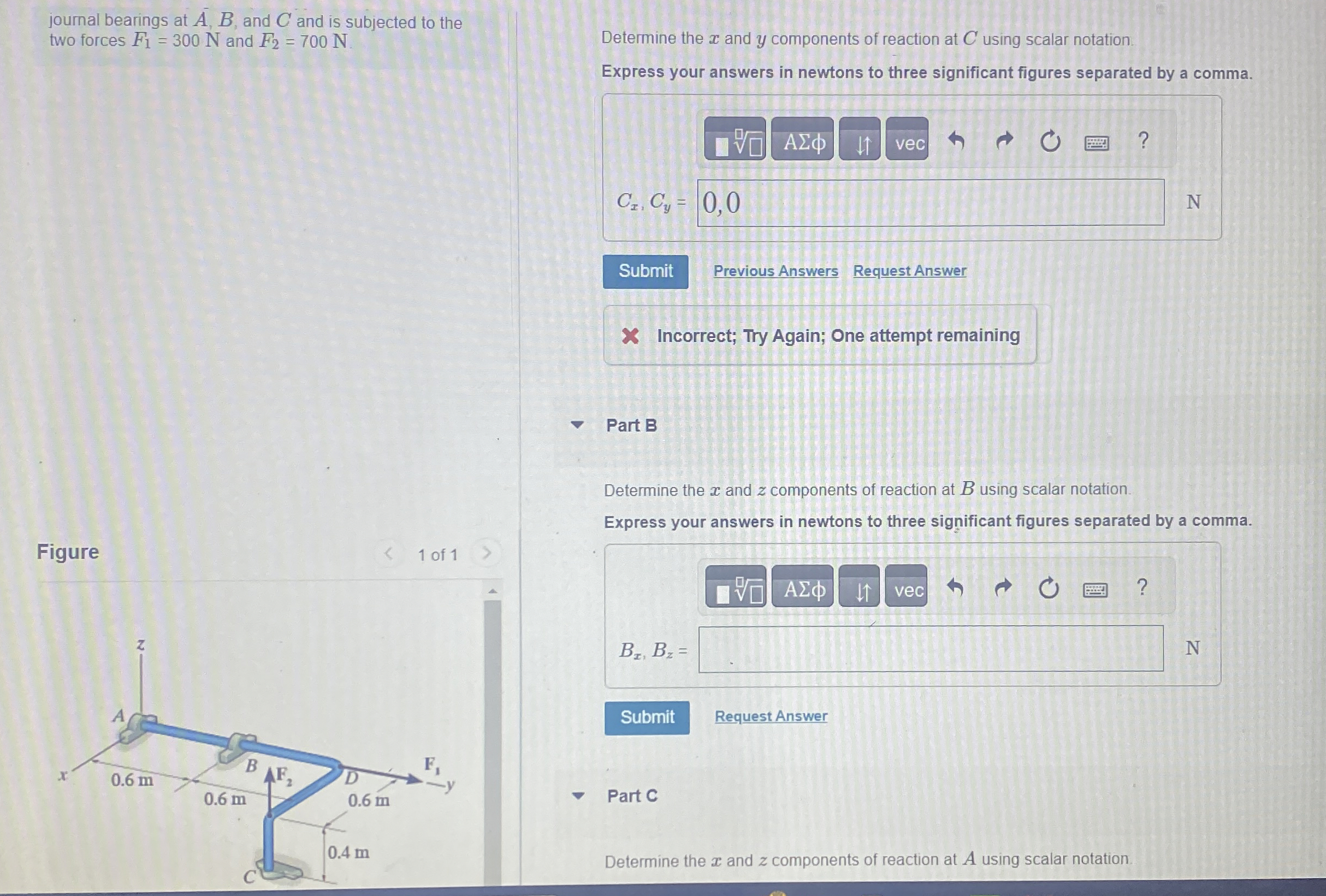 journal bearings at ? b a r ( A ) , B , and C and