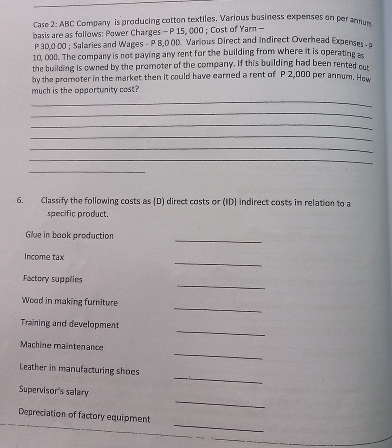 Case 2 : ABC Company is producing cotton