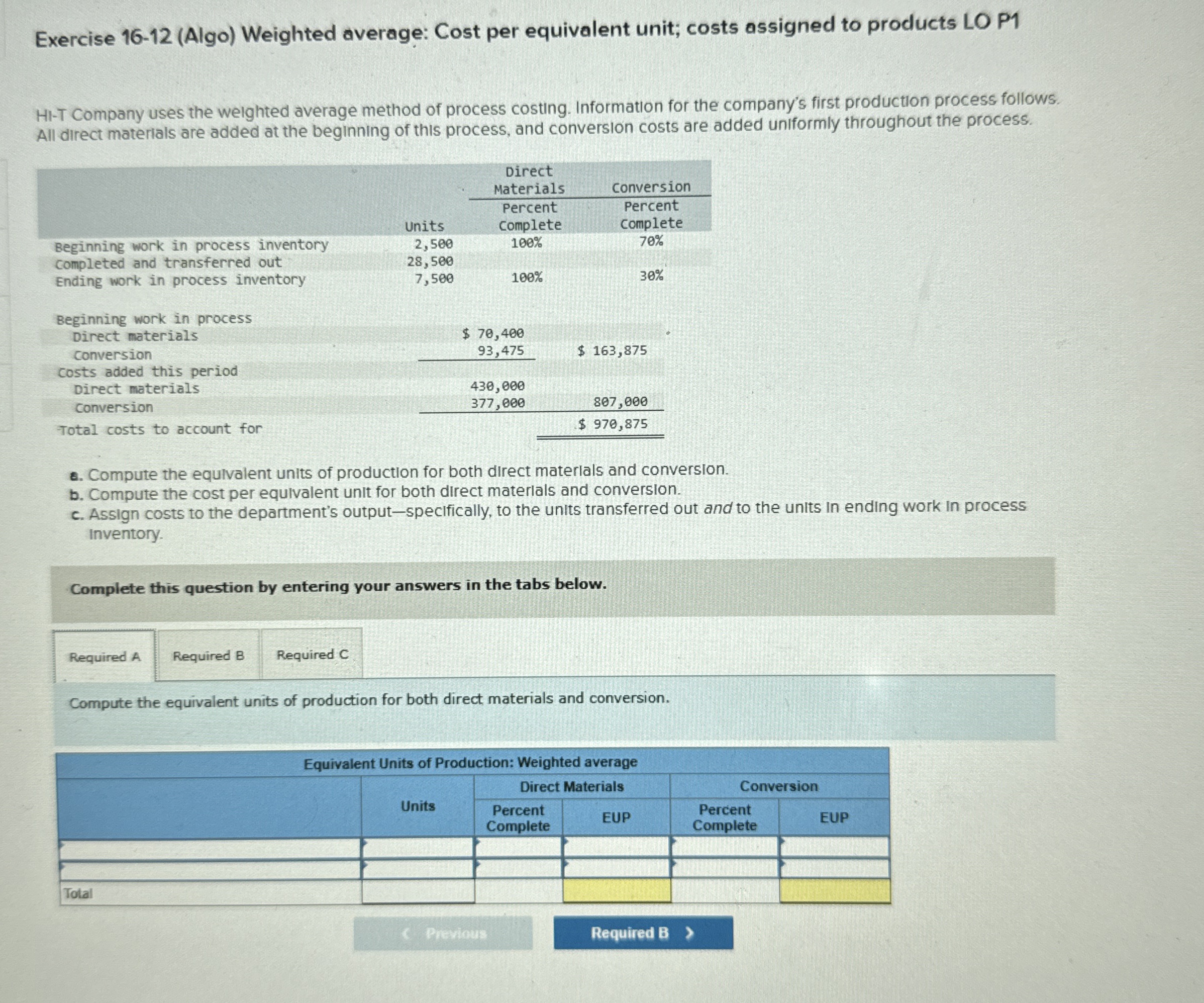 Ch 1 6 Process Costing 0 . Compute the equivalent