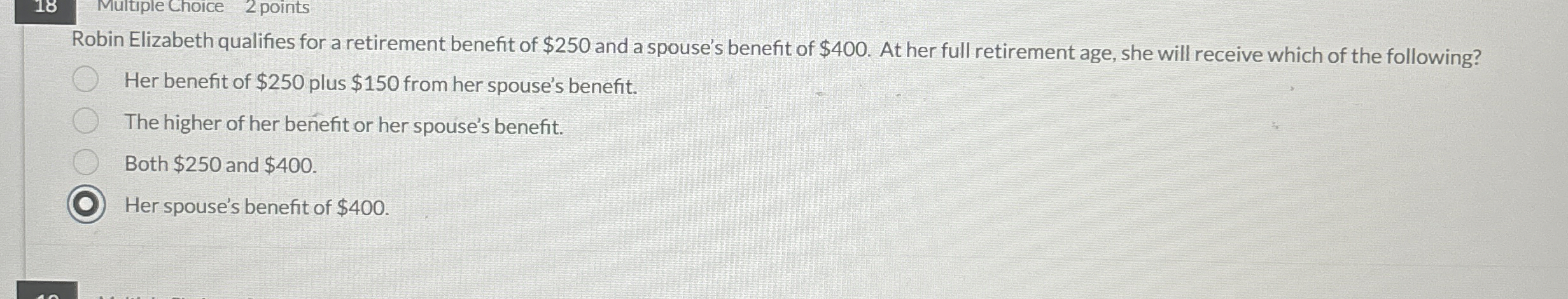 1 8 Multiple Choice 2 points Robin Elizabeth