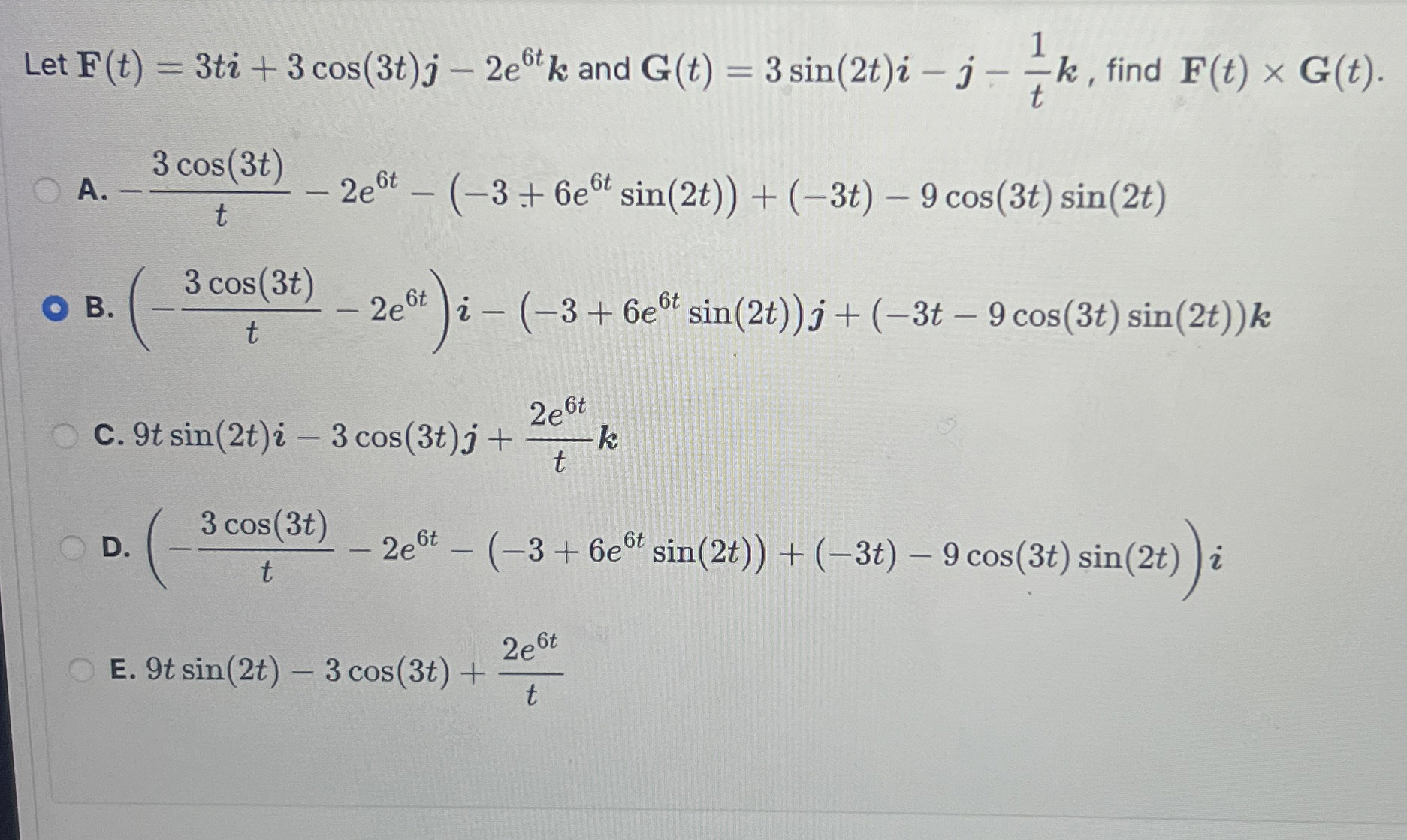 Let F ( t ) = 3 t i + 3 c o s ( 3 t ) j - 2 e 6 t