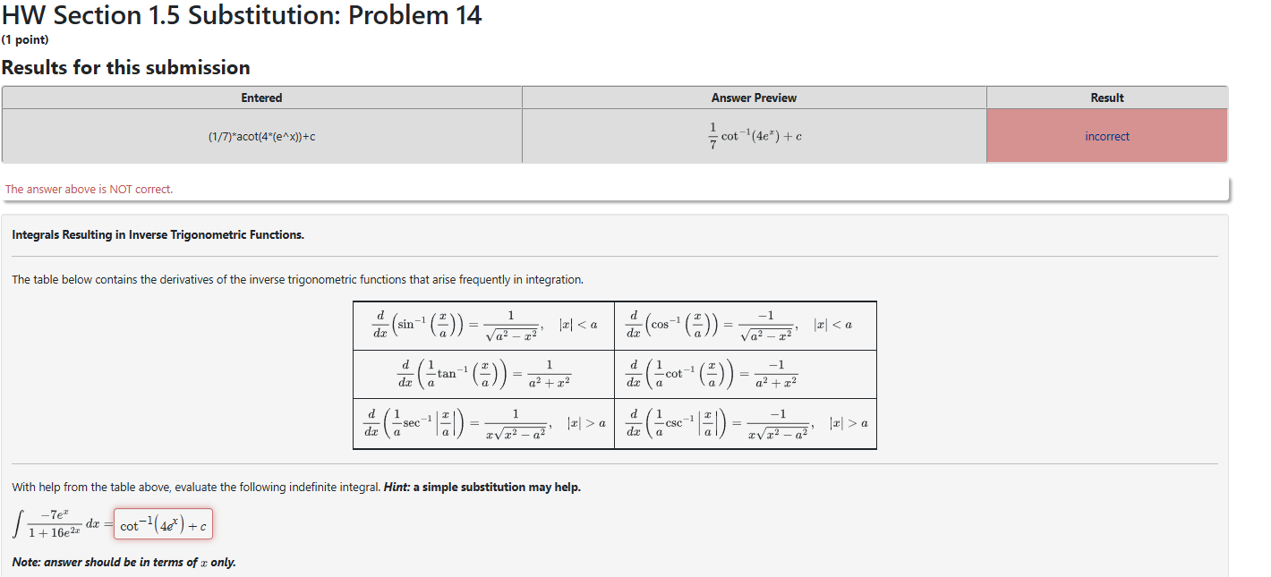 HW Section 1 . 5 Substitution: Problem 1 4 ( 1