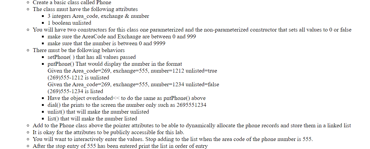 In c + + Create a basic class called Phone The