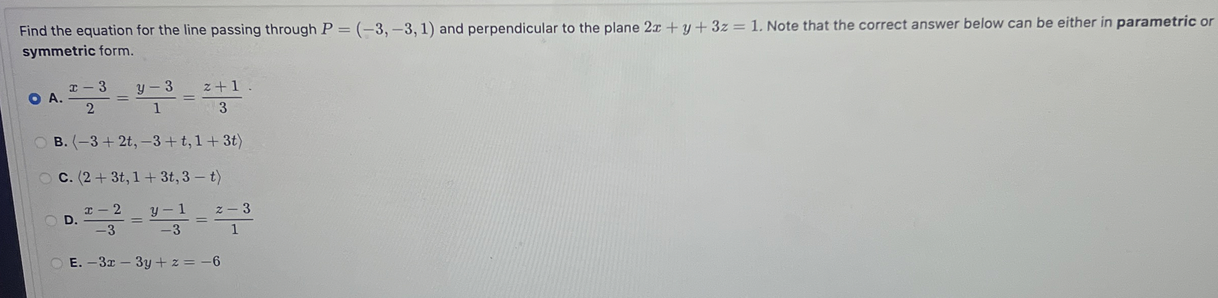 Find the equation for the line passing through P