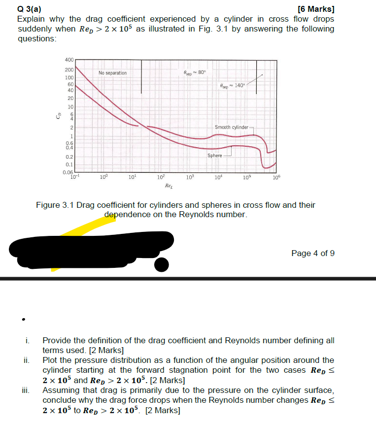 Q 3 ( a ) Explain why the drag coefficient