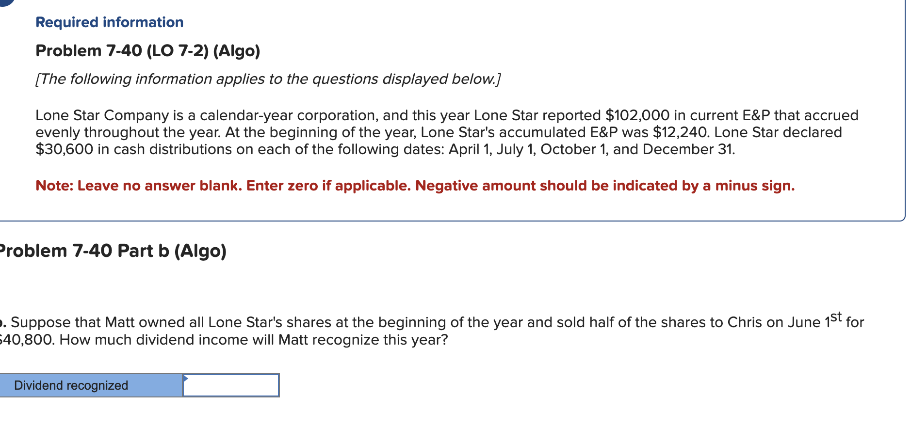 Required information Problem 7 - 4 0 ( LO 7 - 2 )
