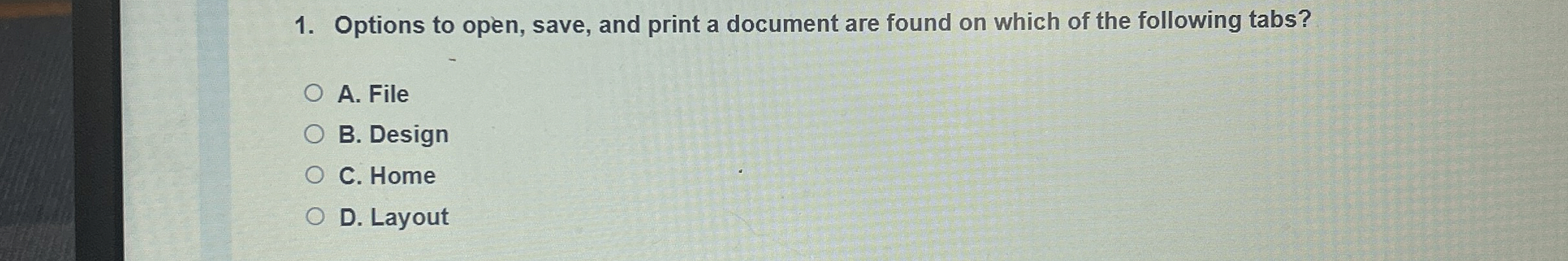 Options to open, save, and print a document are