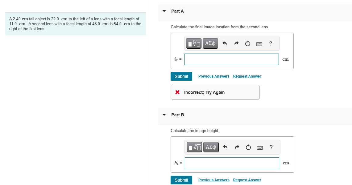 A 2 . 4 0 cm tall object is 2 2 . 0 cm to the