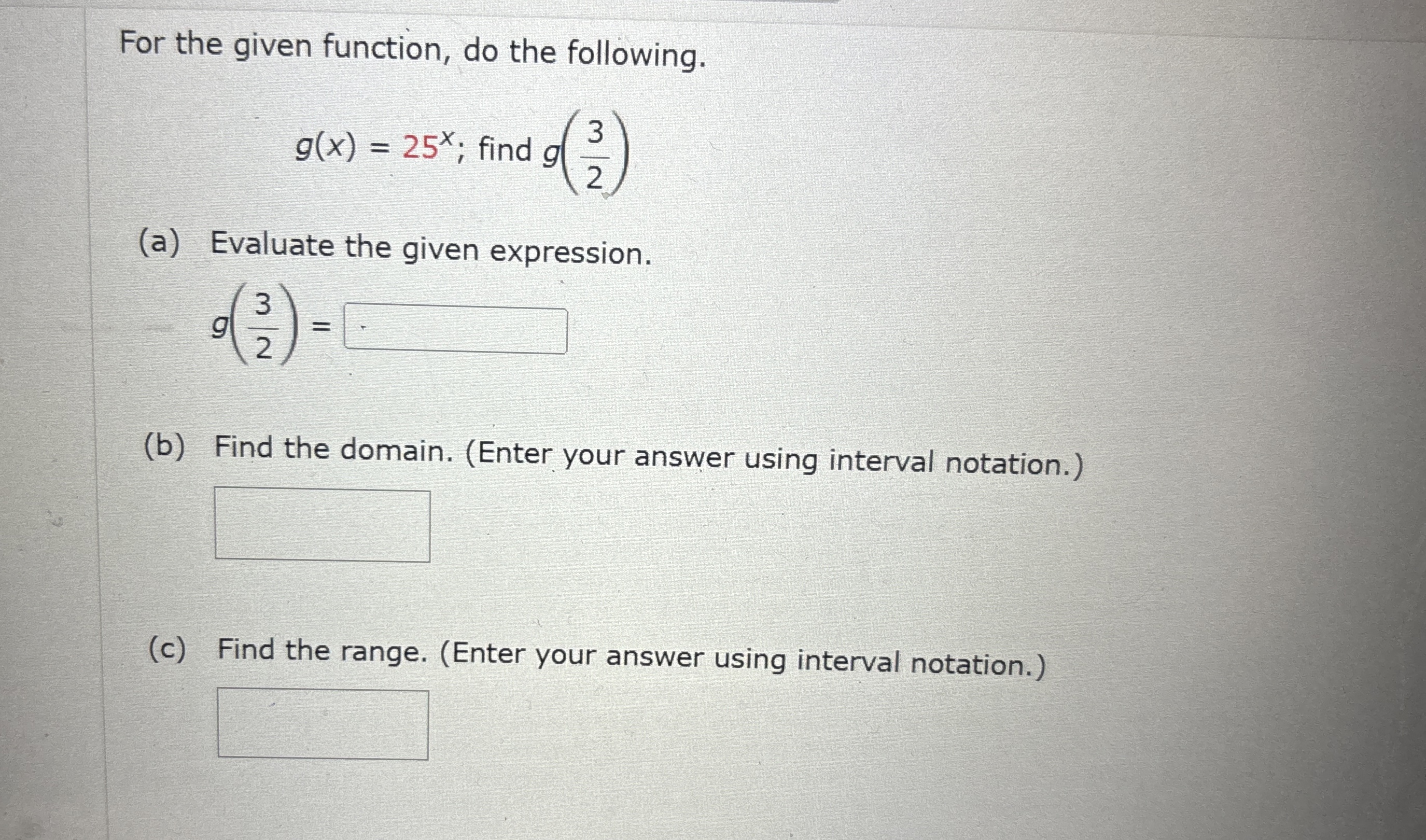 For the given function, do the following. g ( x )