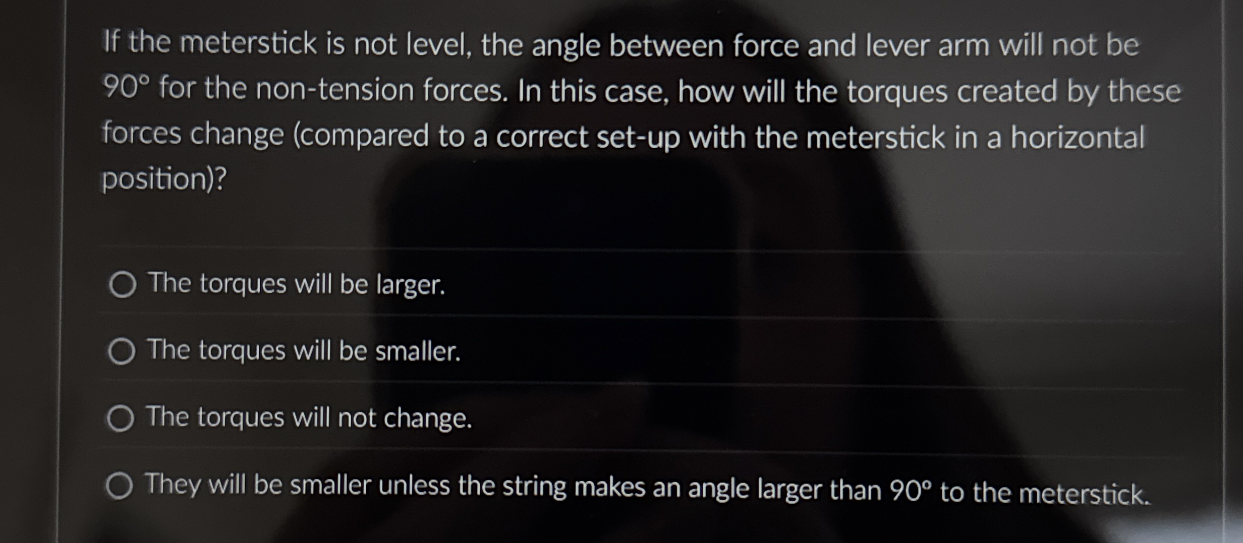 If the meterstick is not level, the angle between