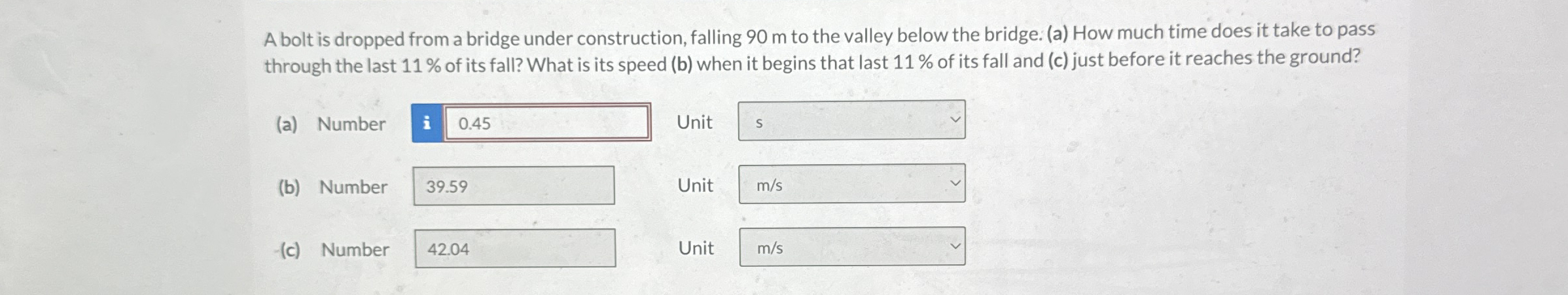A bolt is dropped from a bridge under