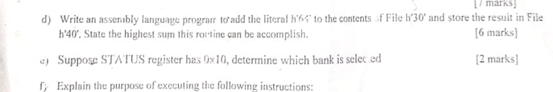 d ) Write an asseribly language prograr to add