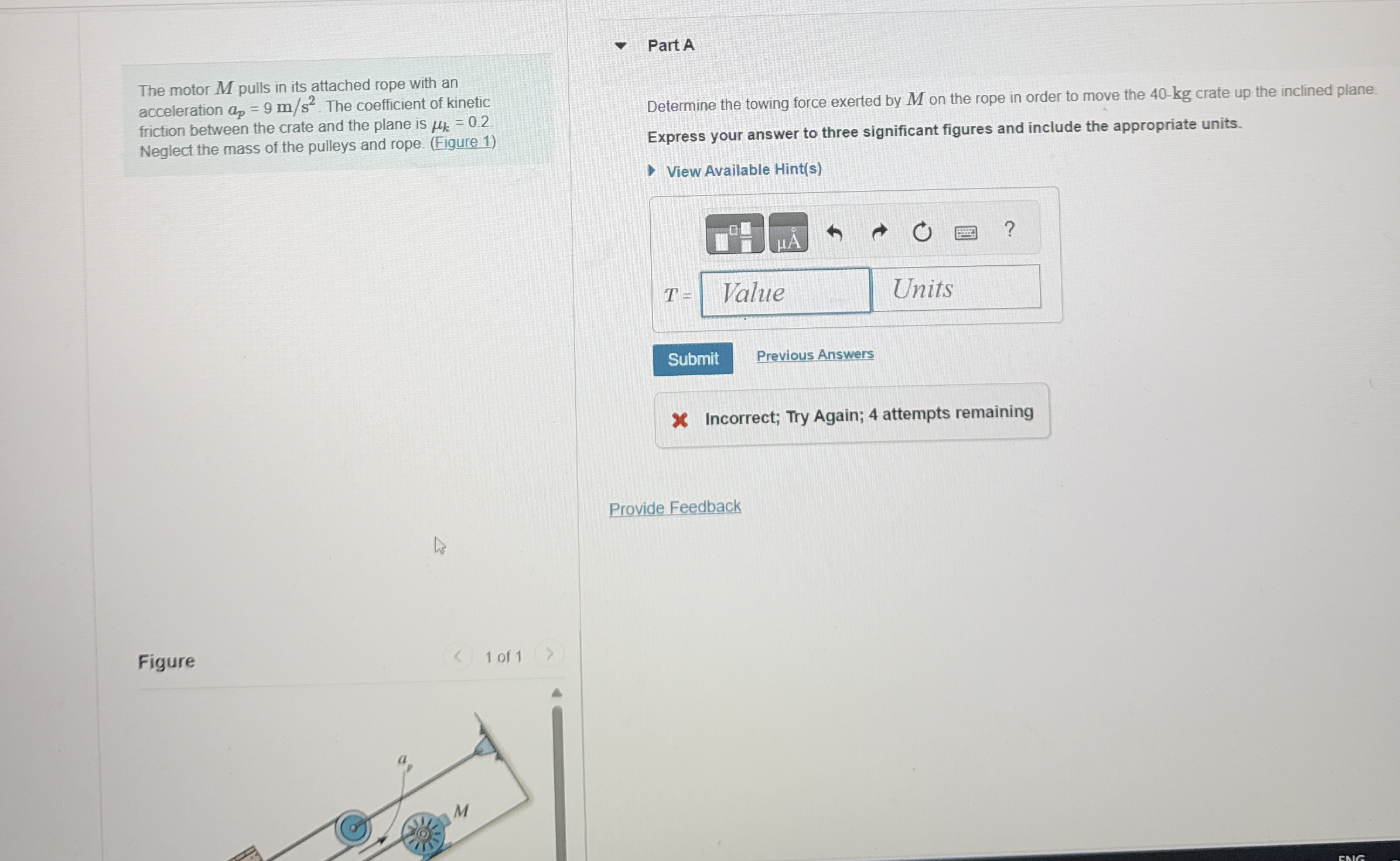 Part A The motor M pulls in its attached rope