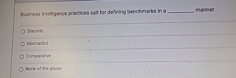 Business intelligence practices call for defining