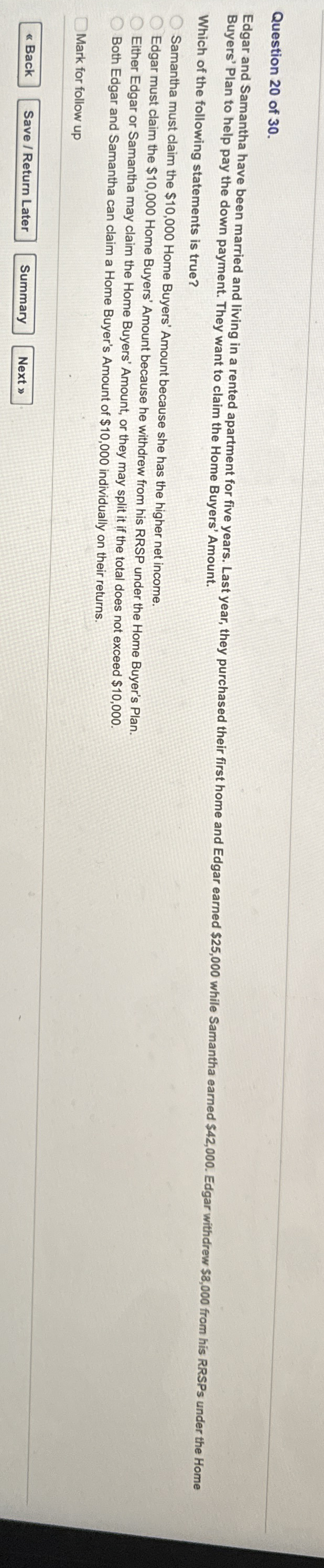 Question 2 0 of 3 0 . Buyers' Plan to help pay