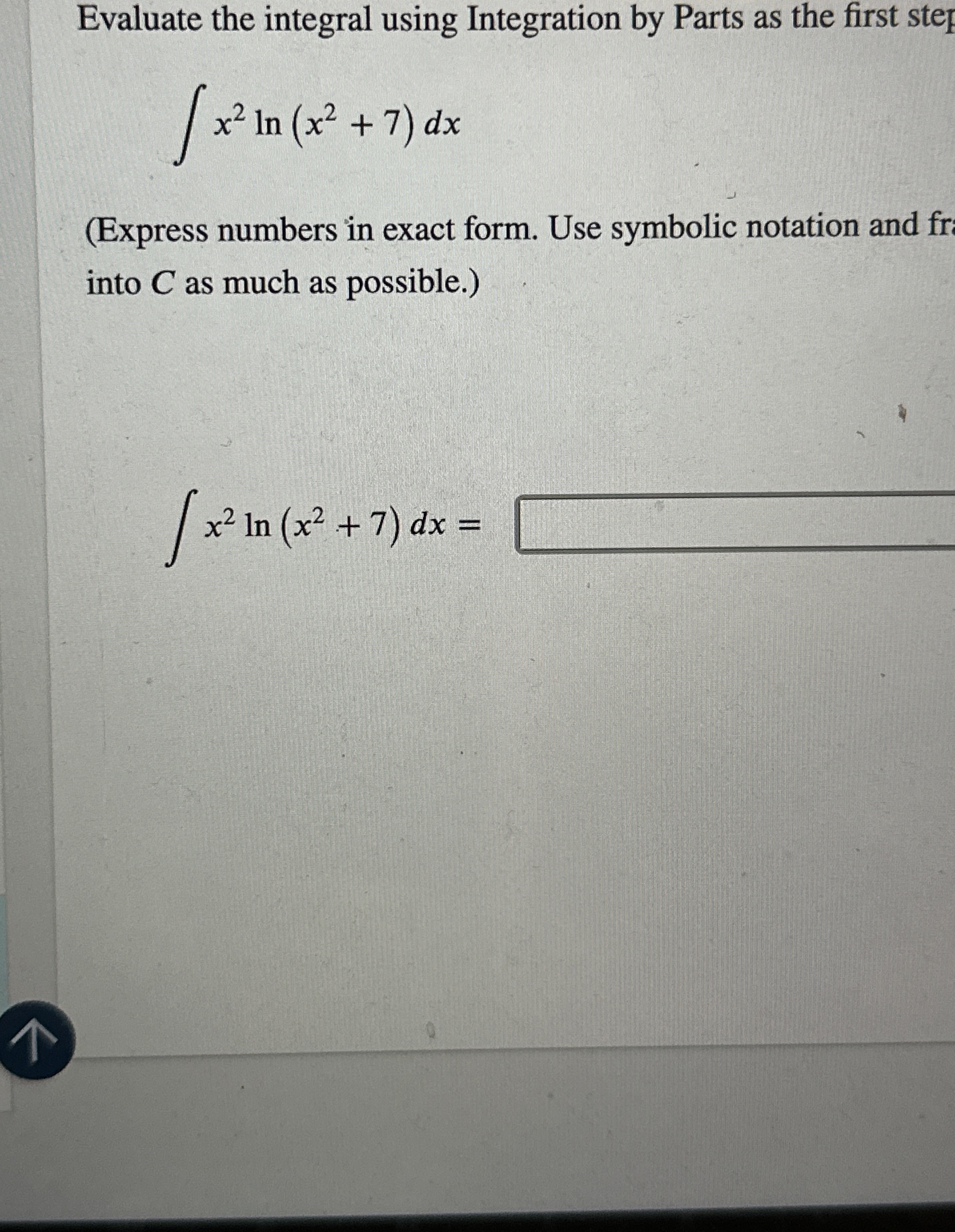 Evaluate the integral using Integration by Parts