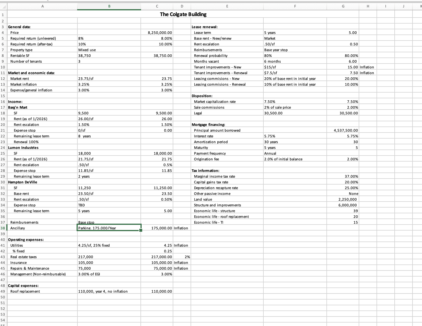 Please fill out the excel sheet using the data