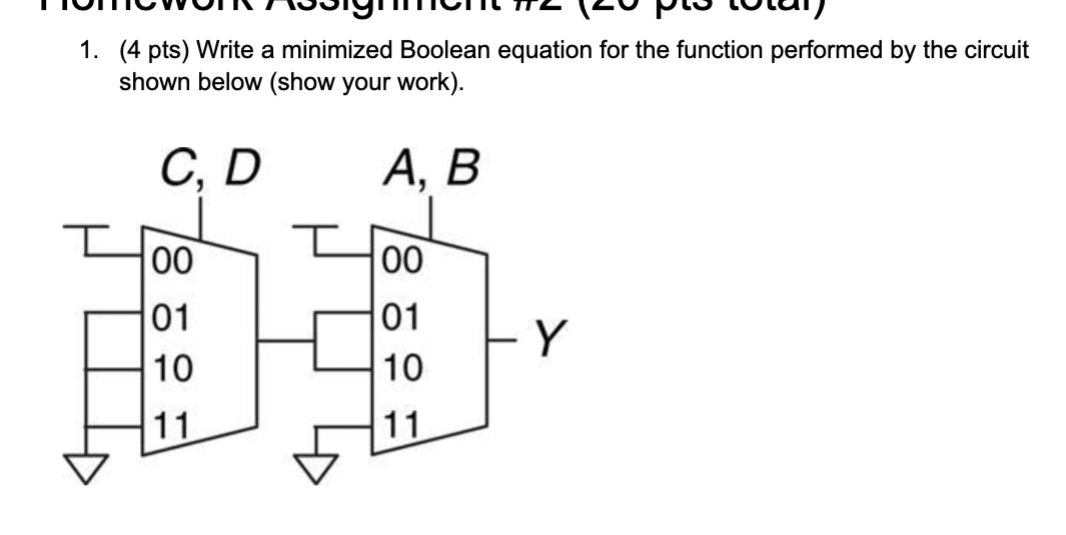 ( 4 pts ) Write a minimized Boolean equation for